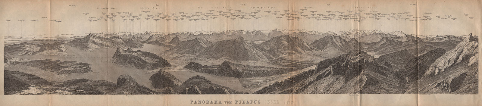 PANORAMA from/von PILATUS. Vierwaldstättersee. Lake Lucerne. Schweiz 1907 map